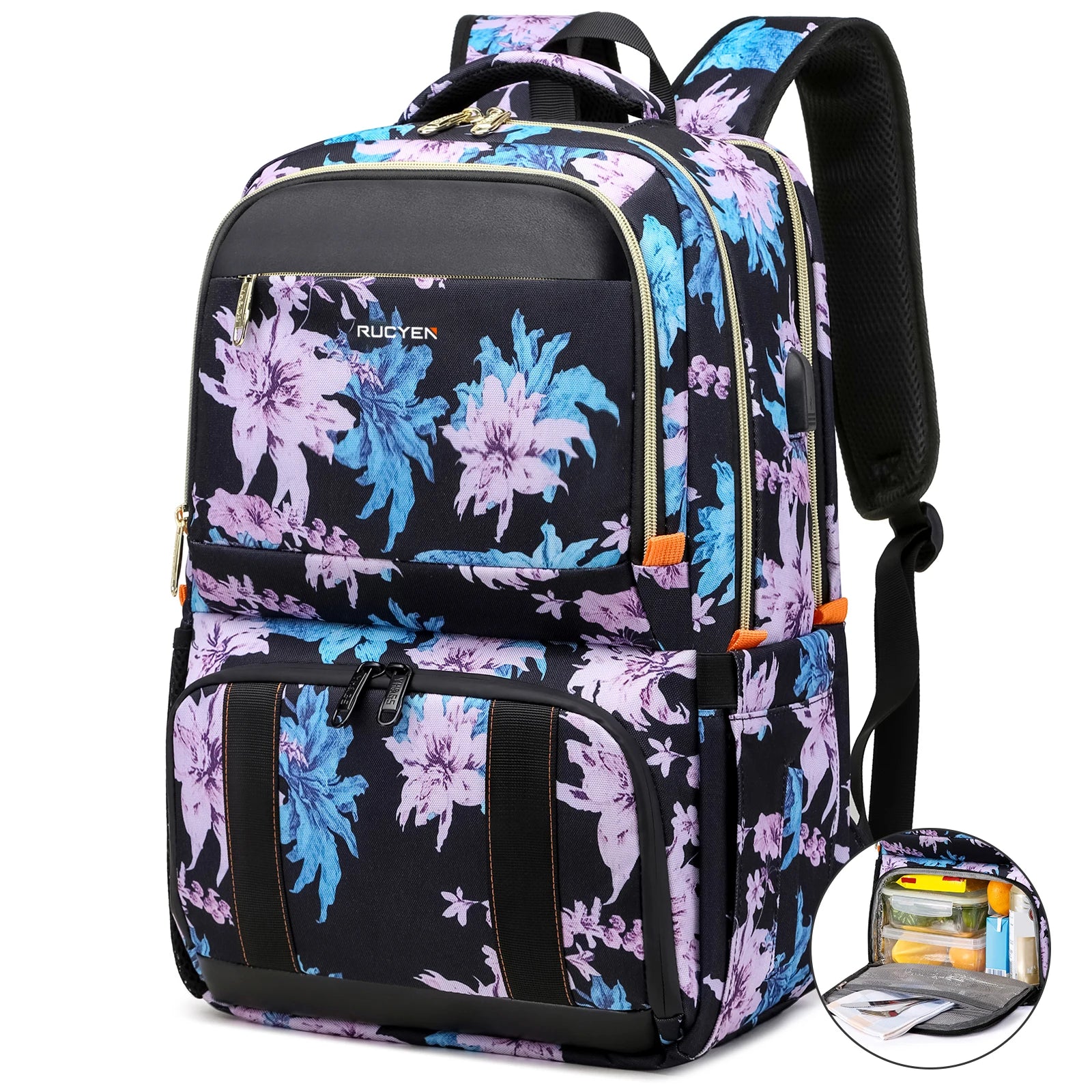 Sac à dos à fleurs avec poche isotherme 20L - Noir / France